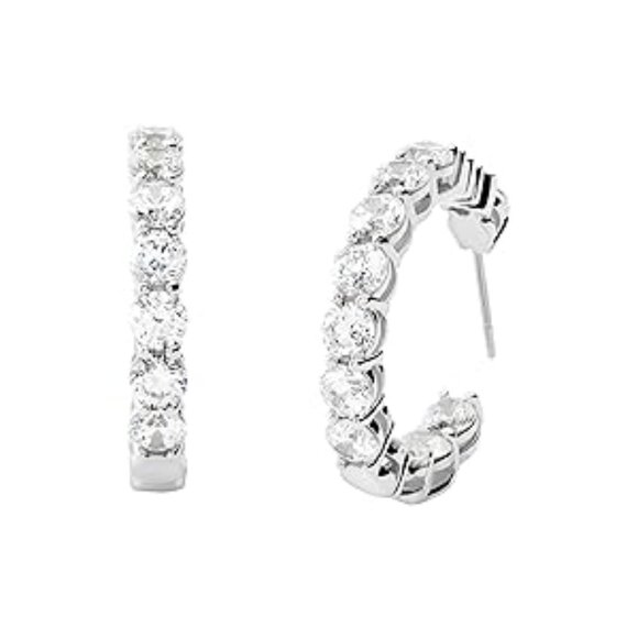 Michael Kors Brass and Cubic Zirconia Hoop Earrings for Women, Color: Silver - Picture 1 of 4